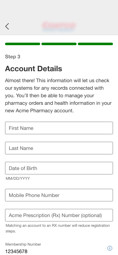 Account information with membership details pre-populated